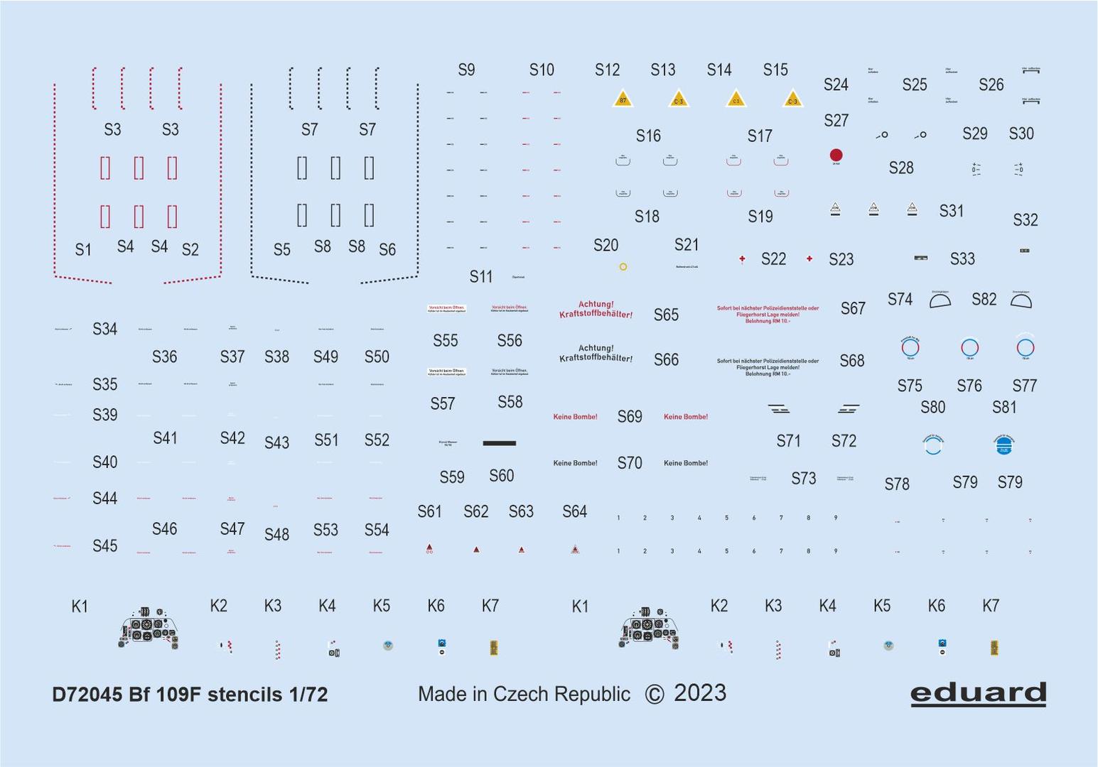 Decal 1/72 Bf 109F stencils (EDU)