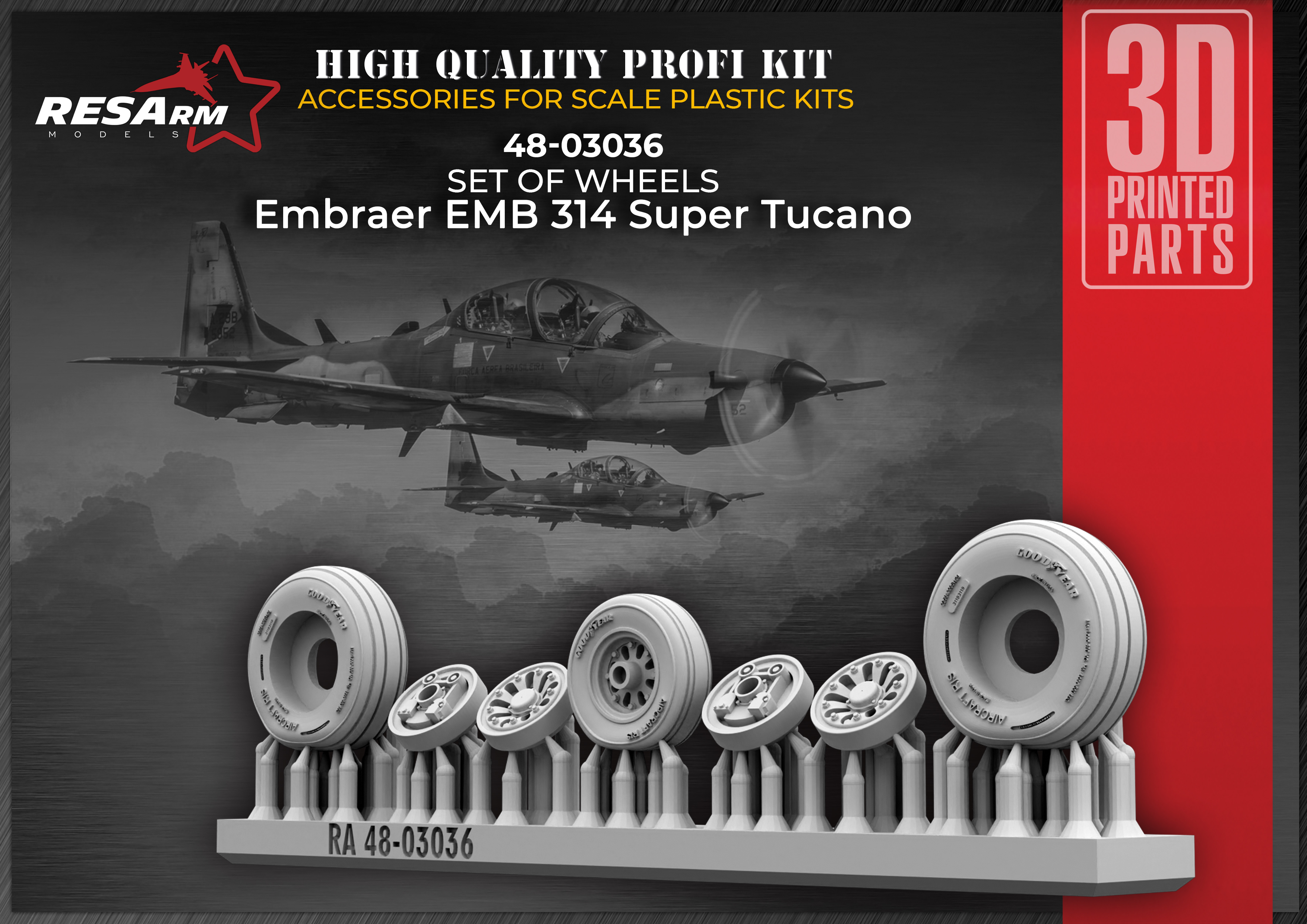 Additions (3D resin printing) 1/48 EMB 314 / A-29 Super Tucano Wheels under load (RESArm)