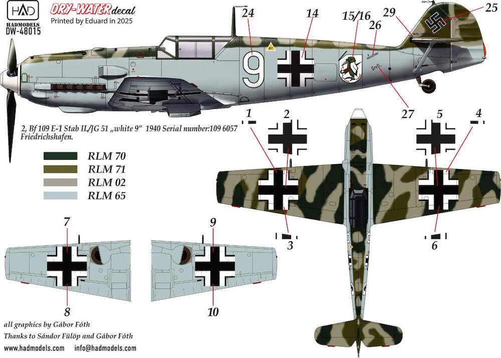 Decal 1/48 Bf 109 E-1/E-3/E-4 (dry-water) (HAD)