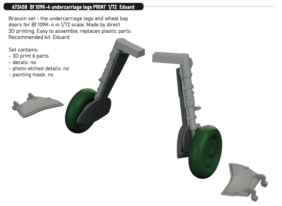 Aircraft detailing sets (resin) 1/72 Messerschmitt Bf-109K-4 undercarriage legs PRINT 1/72 (designed to be used with Eduard kits)