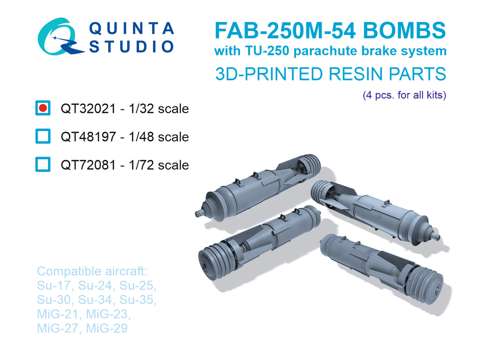 FAB-250 M-54 Bombs with TU-250 parachute brake system, 4 pcs (for all kits)