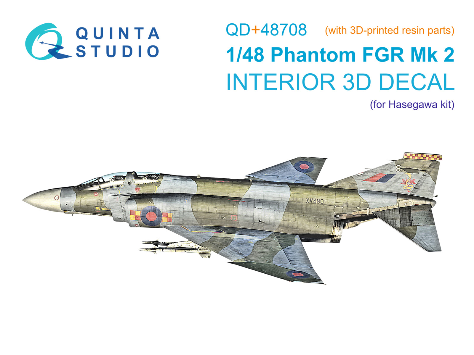 F-4M Phantom FGR.2 3D-Printed & coloured Interior on decal paper (Hasegawa) (with 3D-printed resin parts)