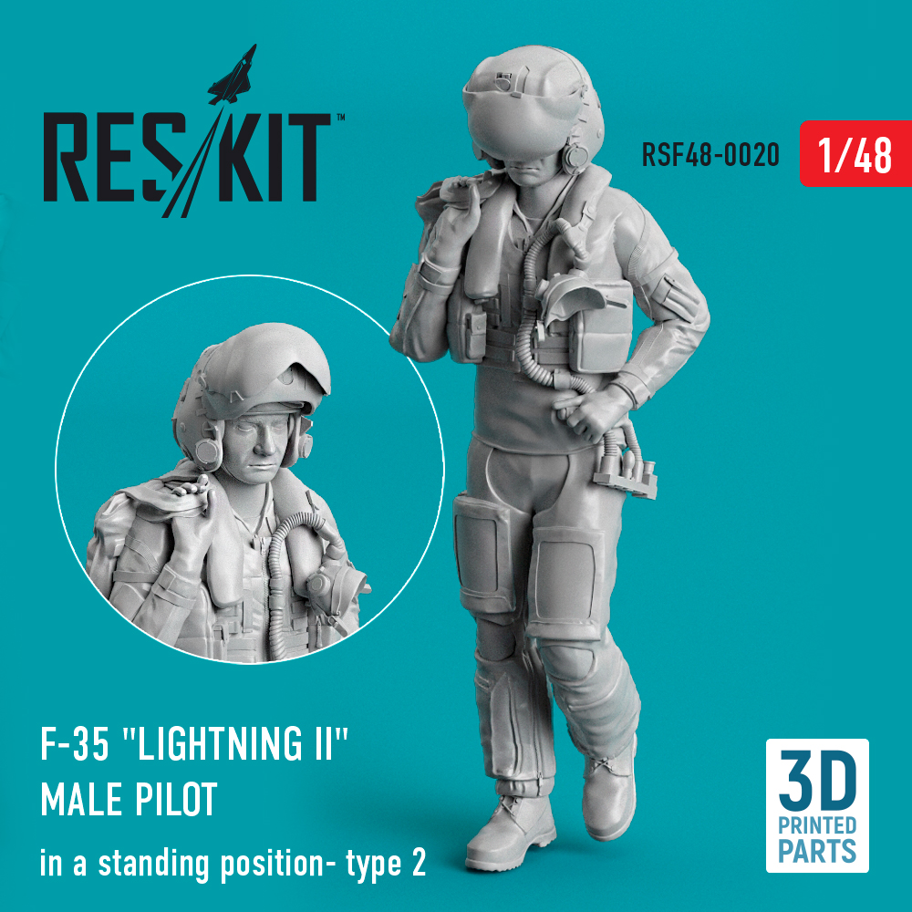 Additions (3D resin printing) 1/48 Lockheed-Martin F-35A/F-35B Lightning male pilot (in a standing position - type 2) (ResKit)