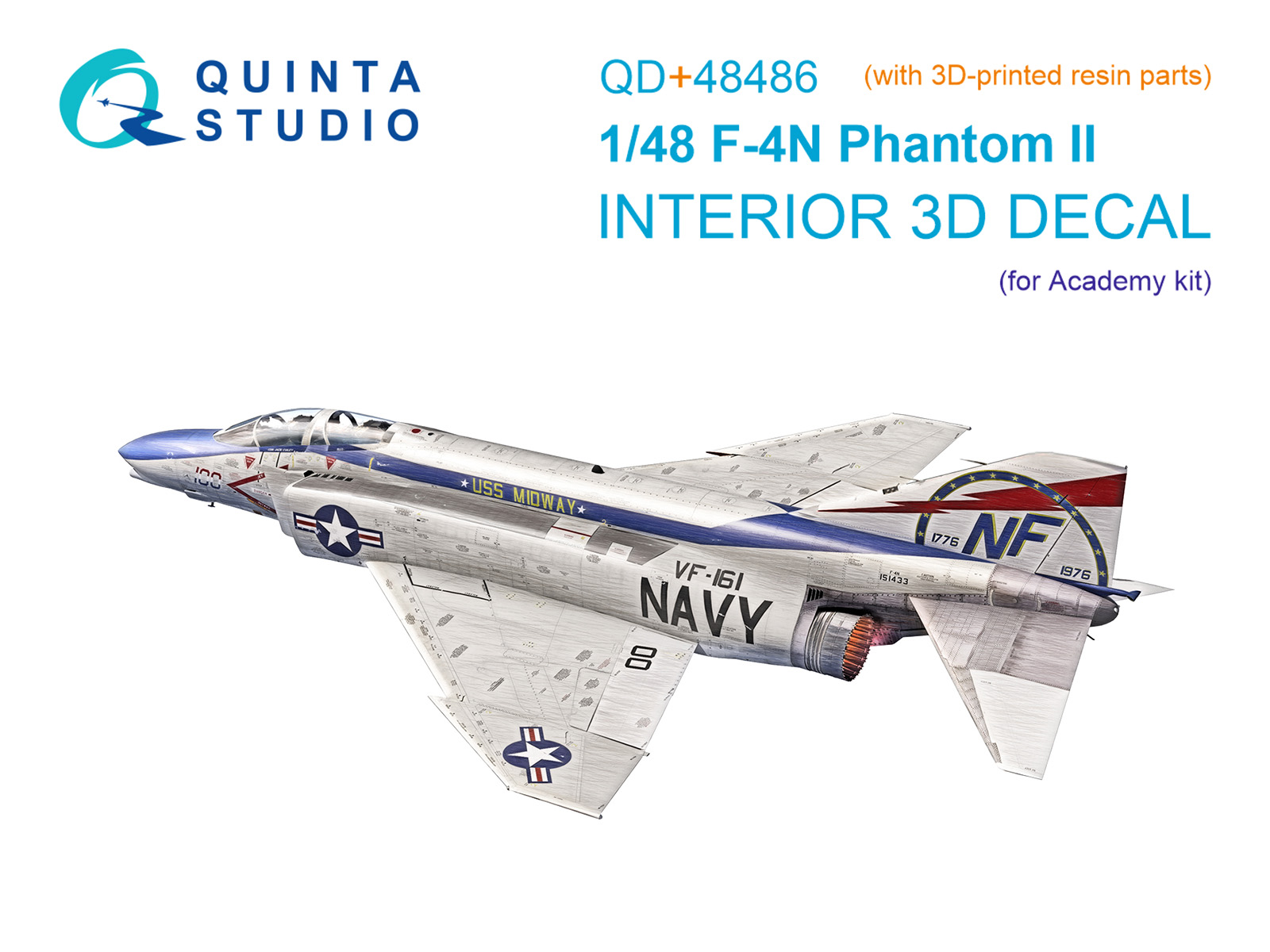 F-4N Phantom II 3D-Printed & coloured Interior on decal paper (Academy) (with 3D-printed resin parts)