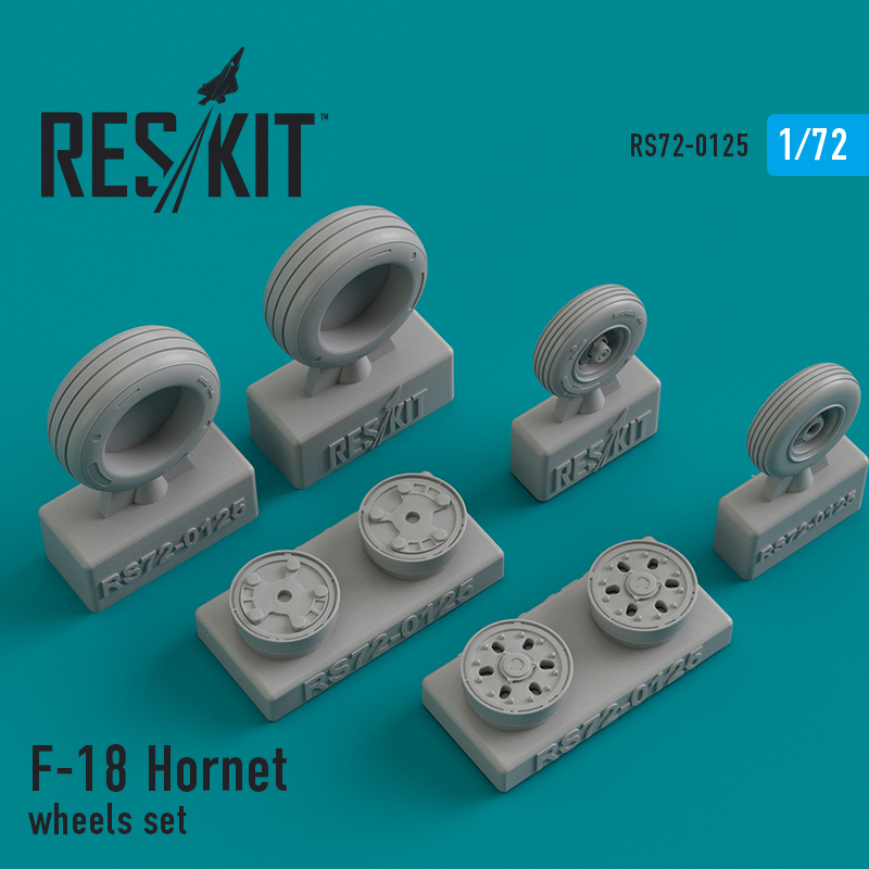 Additions (3D resin printing) 1/72 Boeing F/A-18 Hornet wheels set (designed to be used with Academy, Fujimi, Hasegawa, Italeri, Revell kits)