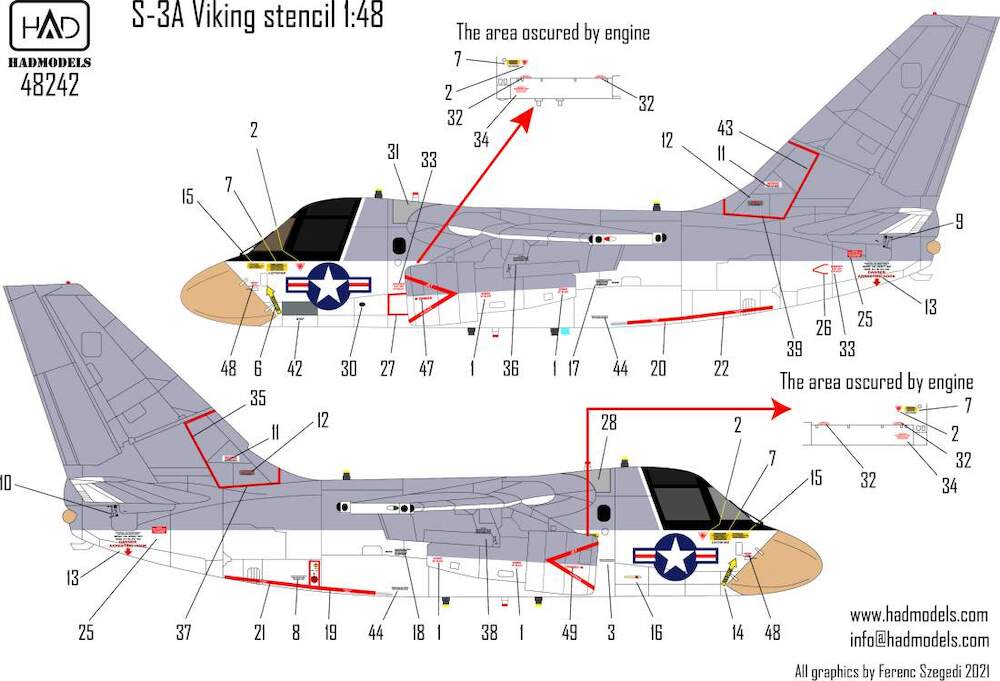 Decal 1/48 S-3A Viking stencils (HAD)