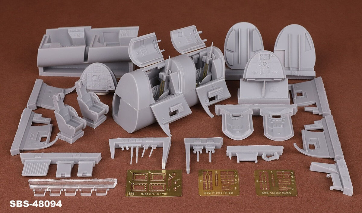 Additions (3D resin printing) 1/48 Convair B-58 Hustler Bomber/Navigator & DSO cockpit set (designed to be used with Monogram and Revell kits)