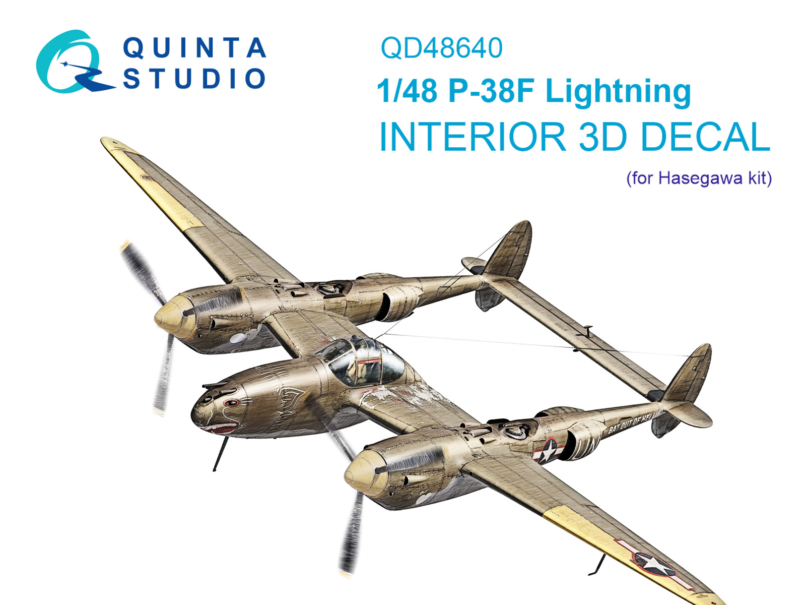 P-38F Lightning 3D-Printed & coloured Interior on decal paper (Hasegawa)