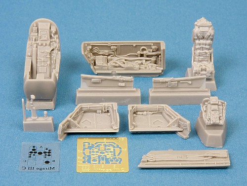 Additions (3D resin printing) 1/48 Mirage IIIC cockpit/wheel bays (EDU/HOBBYB)