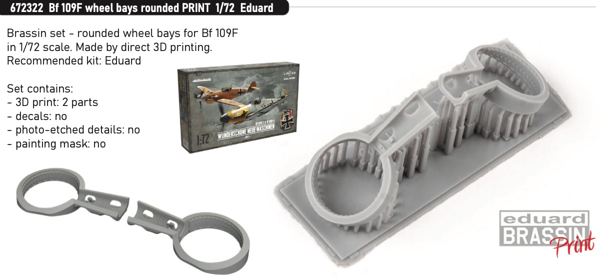 Additions (3D resin printing) 1/72 Messerschmitt Bf-109F wheel bays rounded 3D-Printed (designed to be used with Eduard kits)