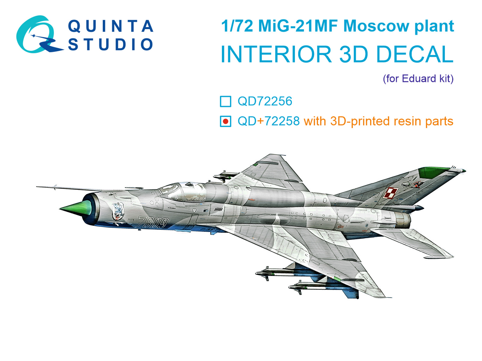 MiG-21MF (Moscow plant) 3D-Printed & coloured Interior on decal paper (Eduard) (with 3D-printed resin parts)