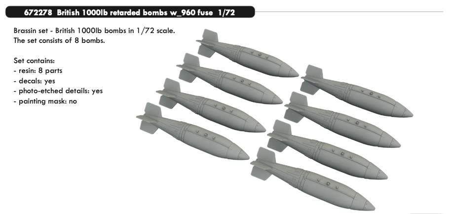 Additions (3D resin printing) 1/72 British 1000lb retarded bombs w_960 fuse