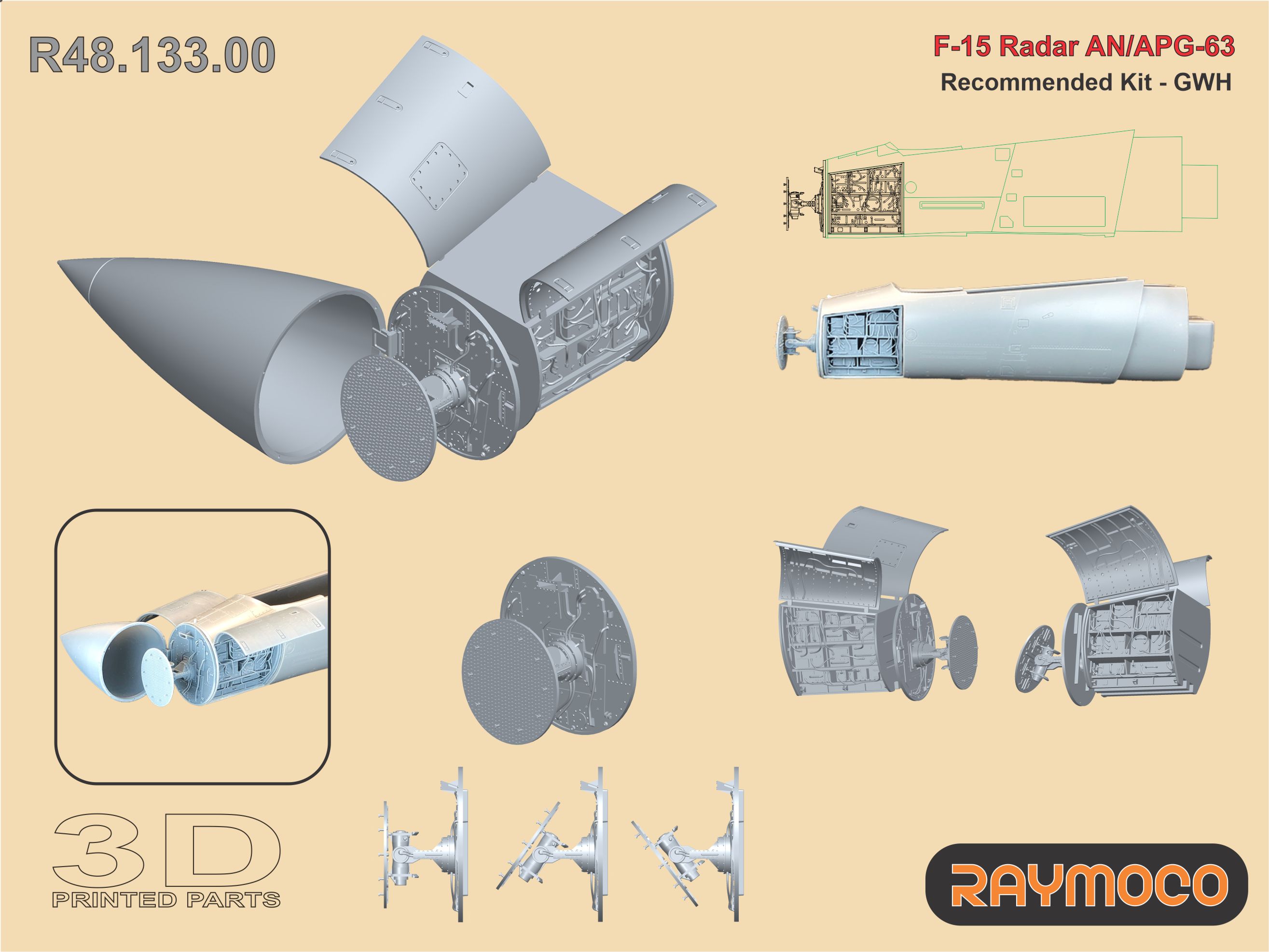 Additions (3D resin printing) 1/48 F-15 Radar AN/APG-63 (Raymoco)