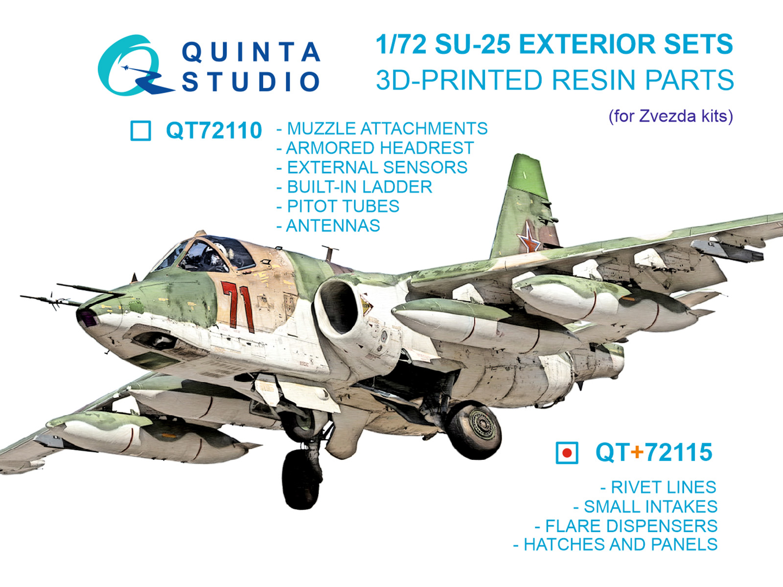 Su-25 Exterior Set Pt.2: rivet lines, small intakes, flare dispensers, harches and panels (Zvezda)