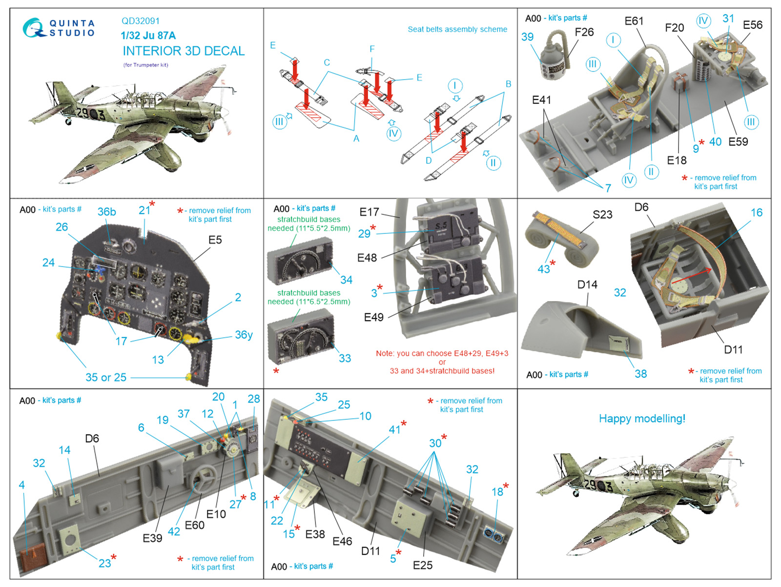 Ju 87A 3D-Printed & coloured Interior on decal paper (Trumpeter)