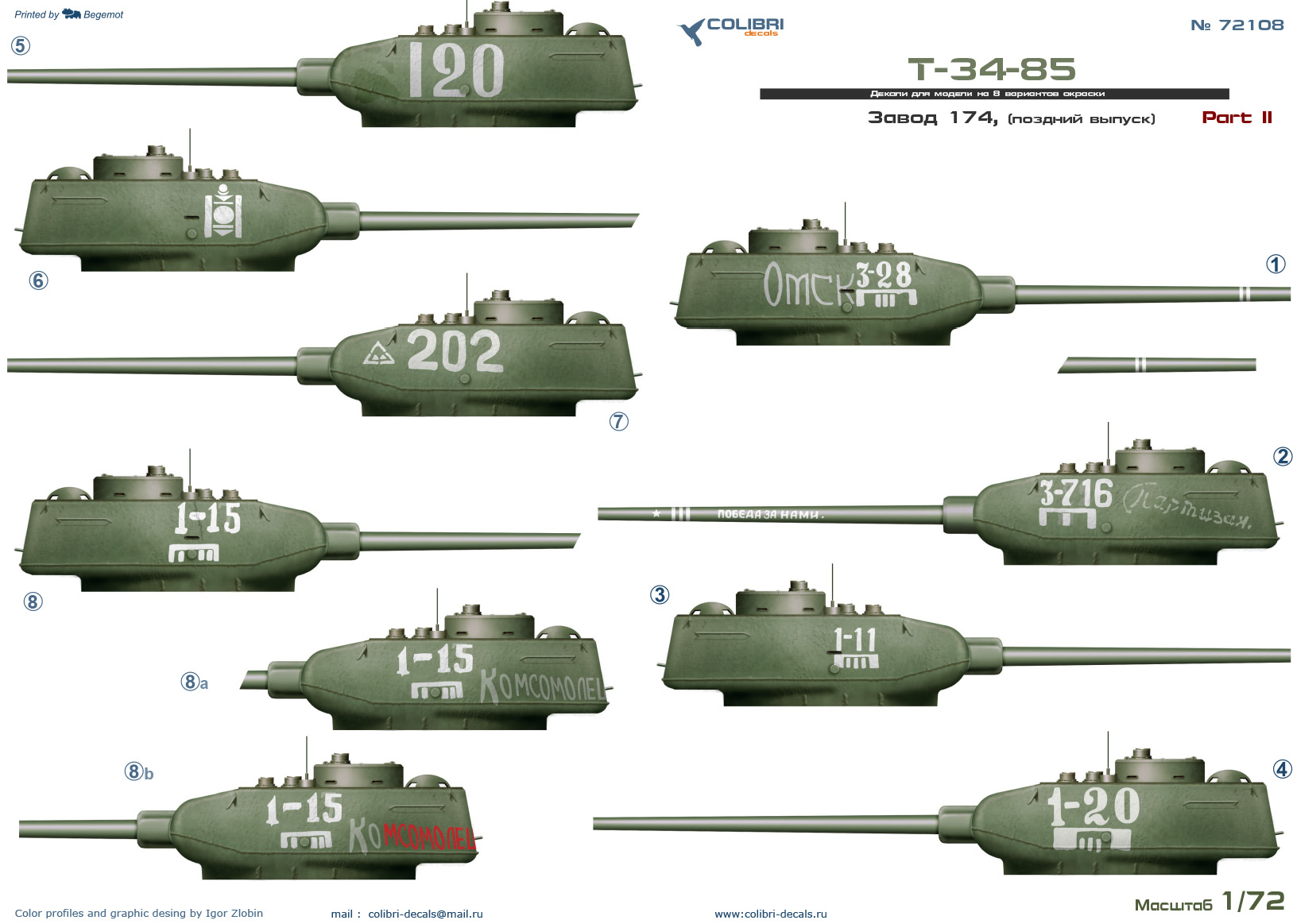 Decal 1/72 T-34-85 factory 174. Part II (Colibri Decals)