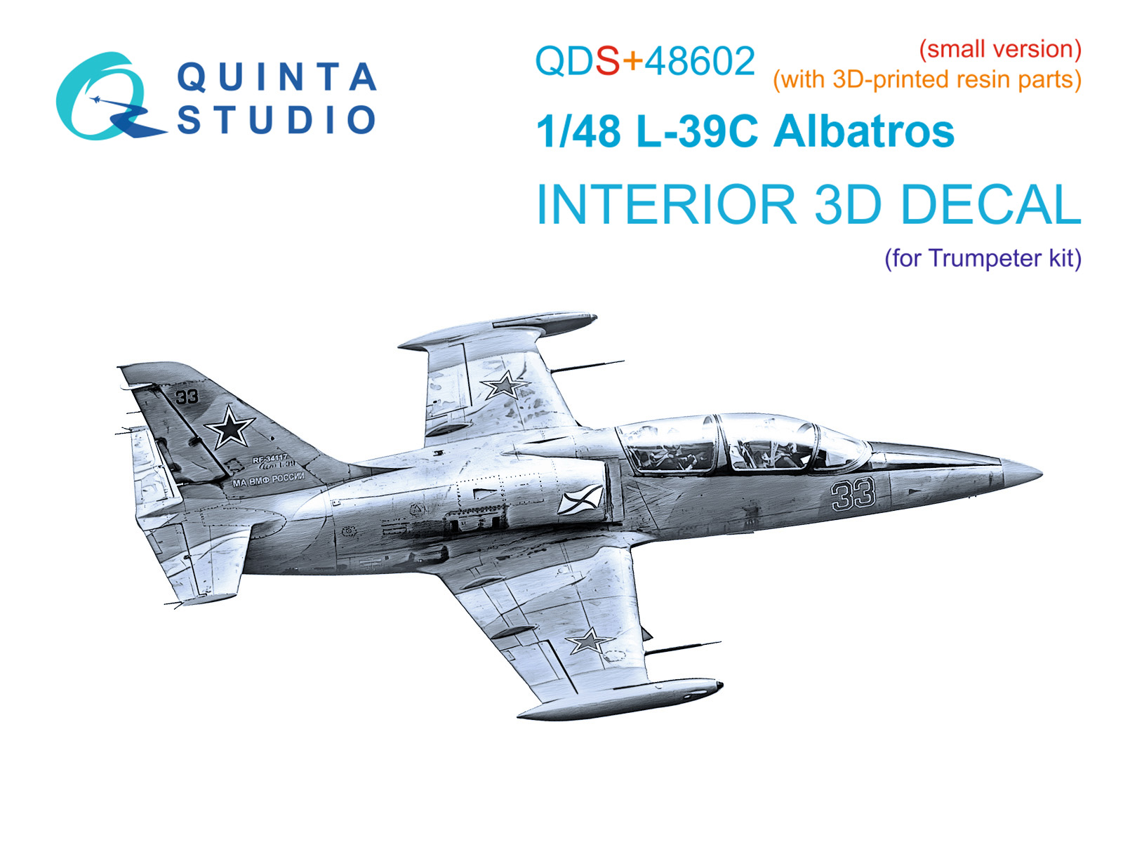L-39C 3D-Printed & coloured Interior on decal paper (Trumpeter) (Small version) (with 3D-printed resin parts)