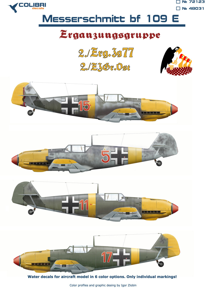 Decal 1/48 Bf-109 E ErgGr.JG 77/ ErgJGr. Ost (Colibri Decals)