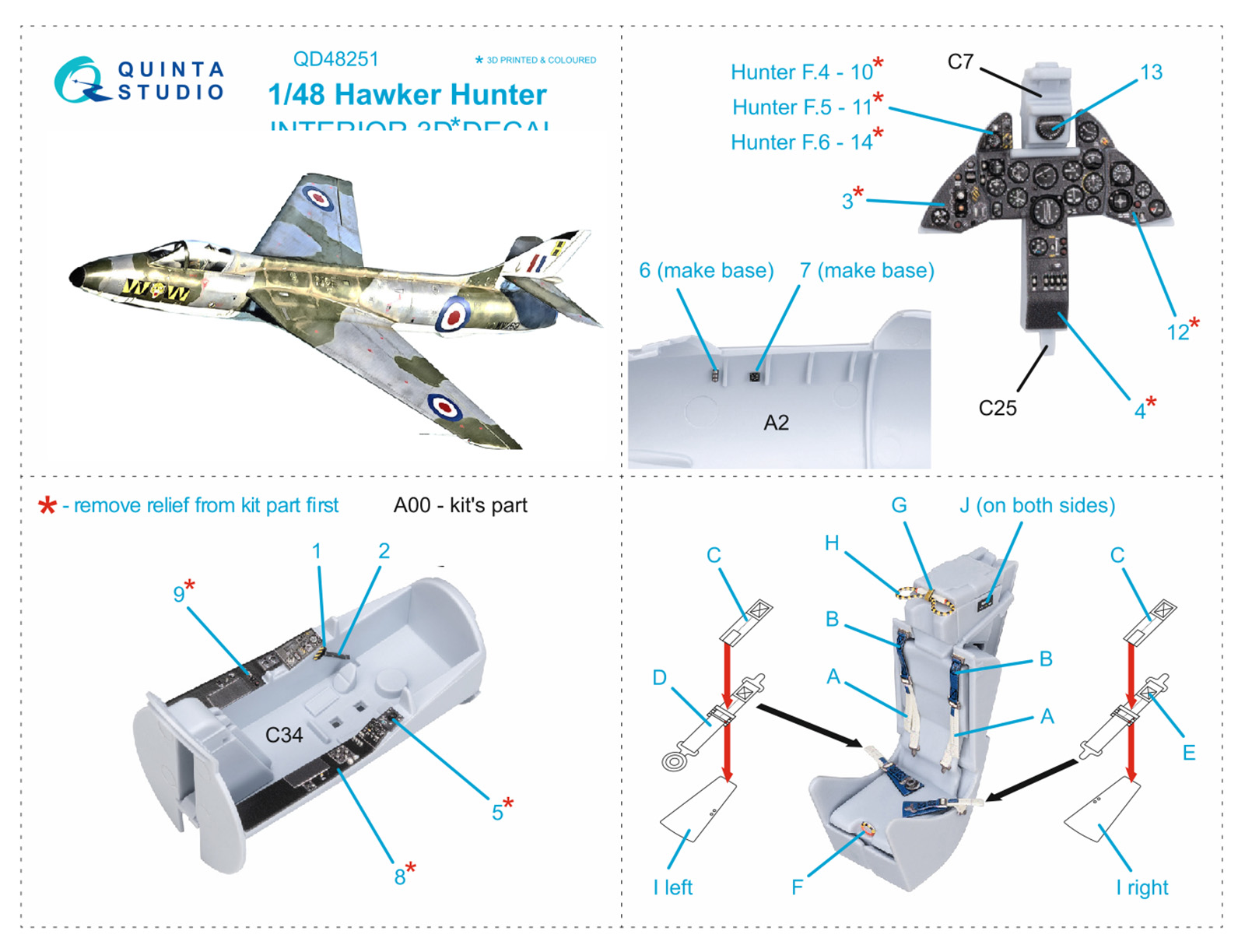 Hawker Hunter 3D-Printed & coloured Interior on decal paper (Airfix)