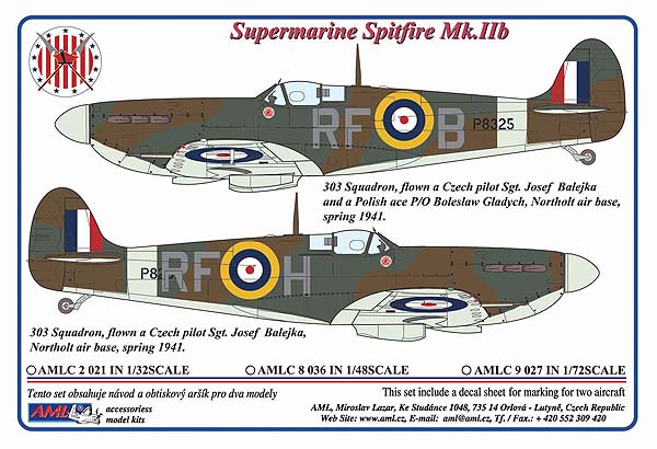 Decal 1/72 303 Squadron RAF, Supermarine Spitfire Mk.IIb (AML)