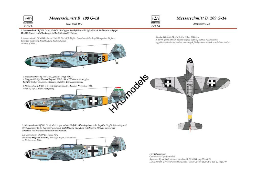 Decal 1/72 Messerschmitt Bf 109 G-2/G-4 (2x camo) (HAD)