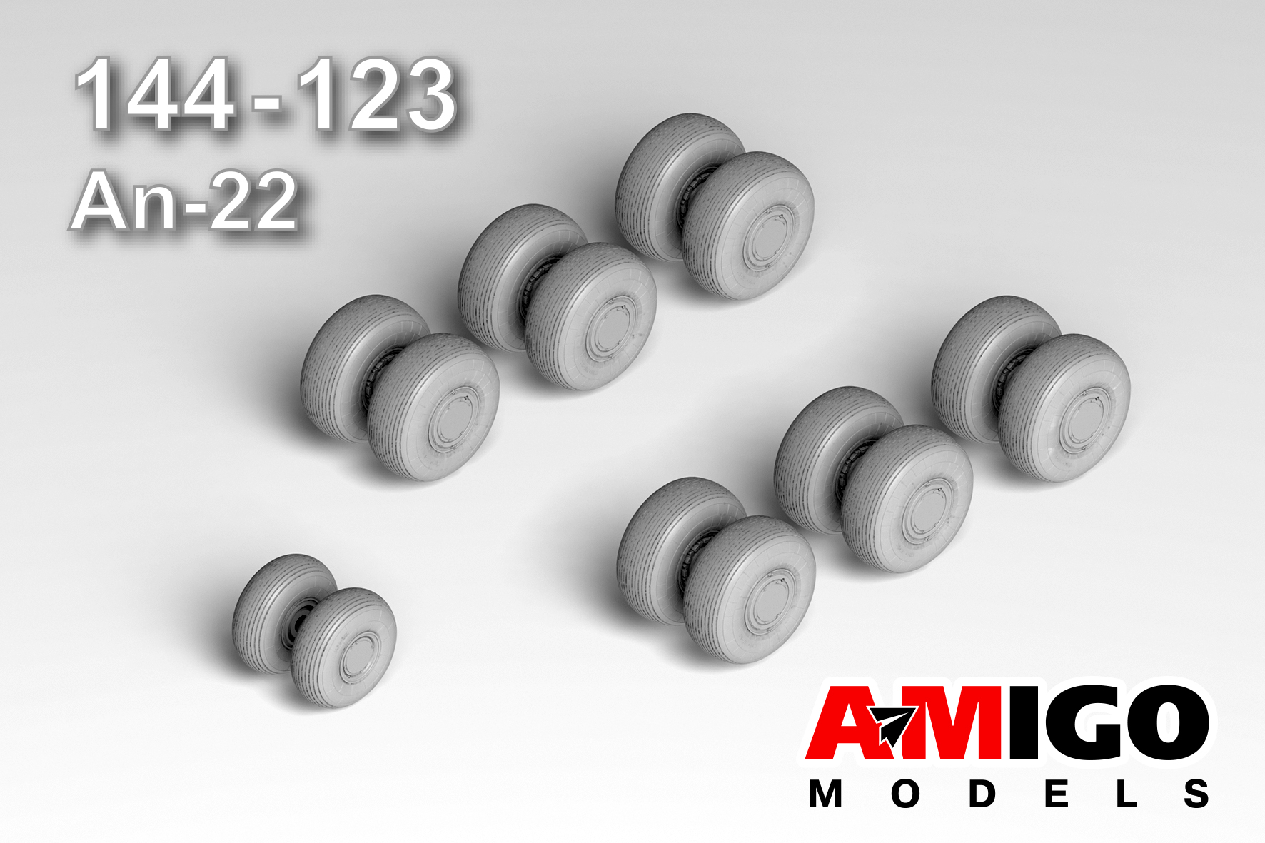 Additions (3D resin printing) 1/144 Chassis wheels under load for the An-22 model + Masks (Amigo Models) 