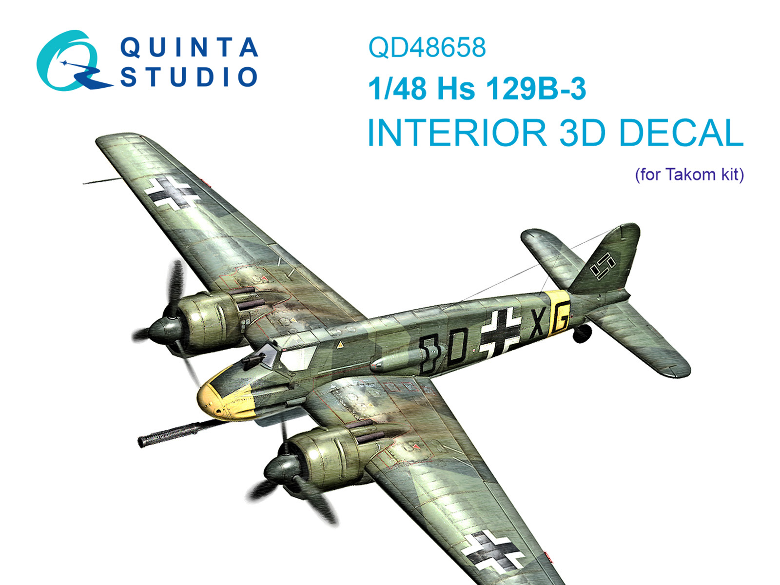 Hs 129B-3 3D-Printed & coloured Interior on decal paper (Takom)