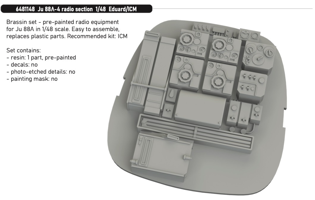 Additions (3D resin printing) 1/48 Junkers Ju-88A-4 radio section 1/48 (designed to be used with Eduard and ICM UA UK kits)