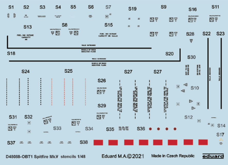 Decal 1/48 Spitfire Mk.V stencils (EDU)