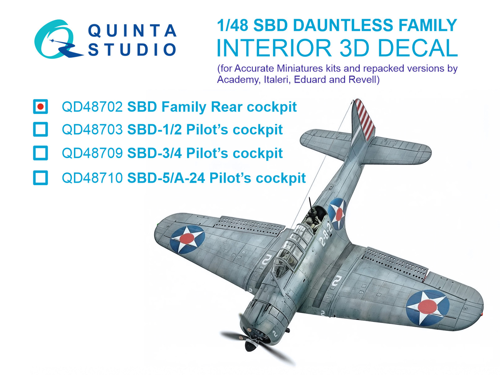 SBD Dauntless Family Rear cockpit 3D-Printed & coloured Interior on decal paper (Accurate Miniatures/Academy/etc)