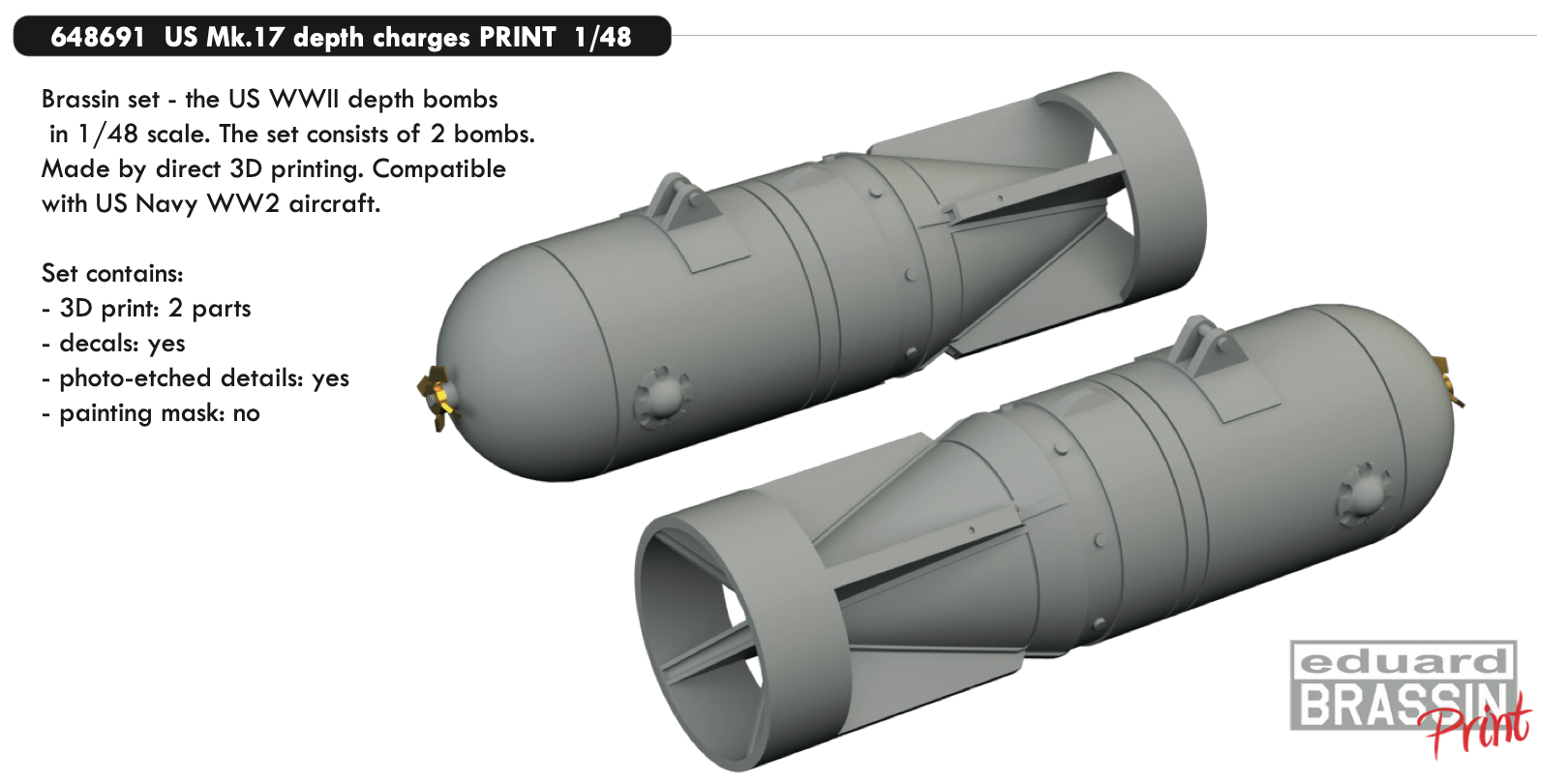 Additions  (3D resin printing) 1/48  US Mk.17 depth charges 3D-Printed 1/48 