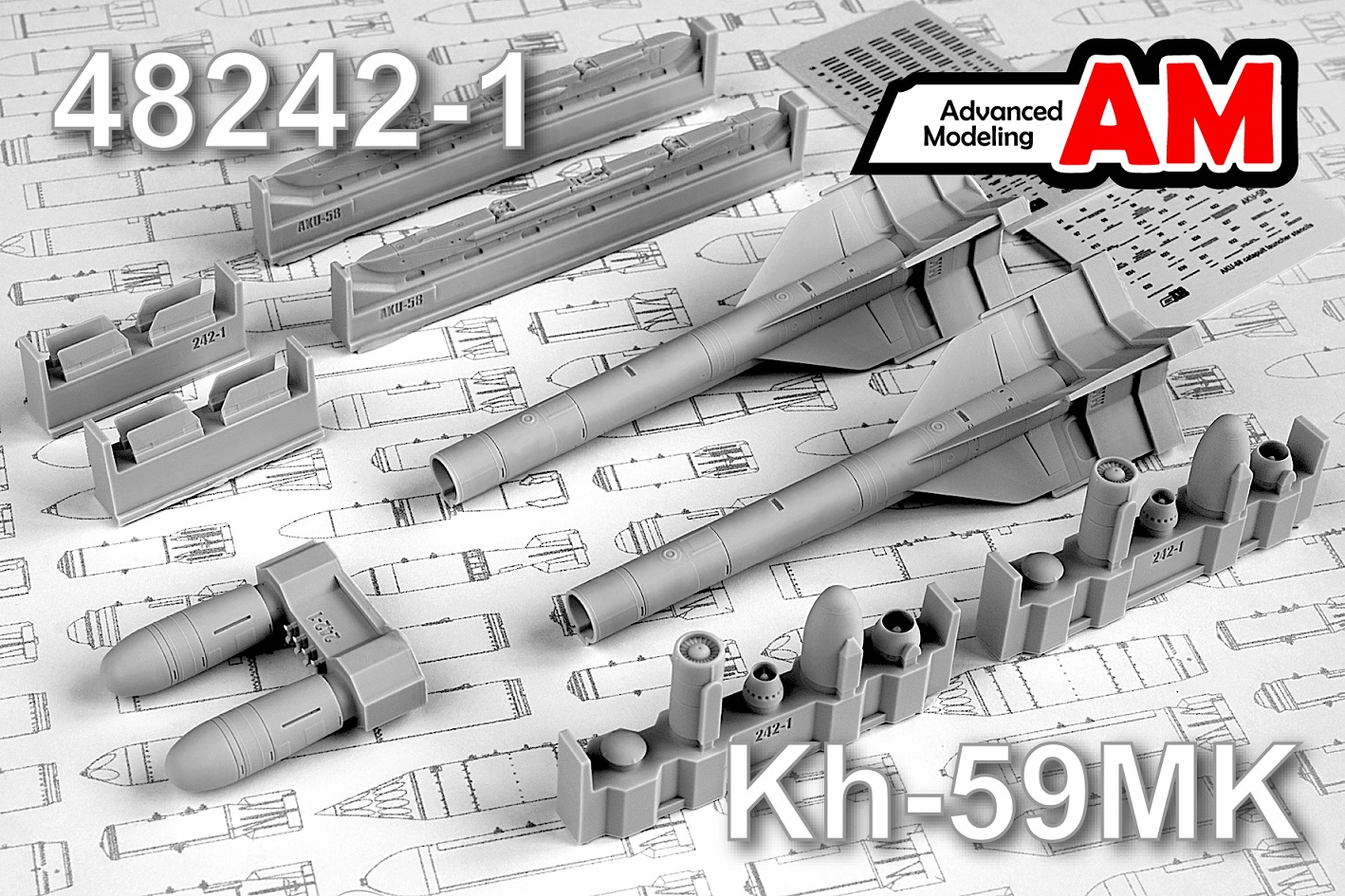 Additions (3D resin printing) 1/48 Aircraft guided missile Kh-58MK with launcher AKU-58 (Advanced Modeling) 