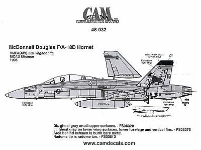 Decal 1/48 McDonnell-Douglas F/A-18D VMFA(AW)-225 Vikings Miramar 1998 (CAM)