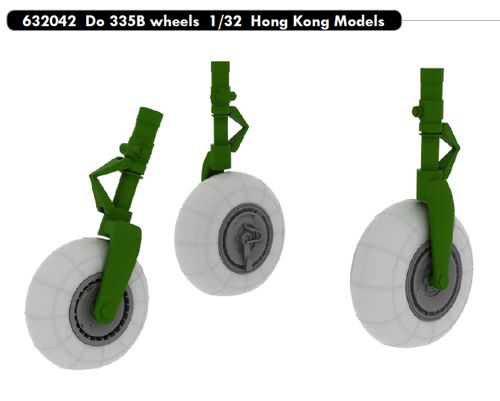 Additions (3D resin printing) 1/32 Dornier Do-335B-2 'Zerstorer' wheels with weighted tyre effect (designed to be used with Hong Kong Models kits)