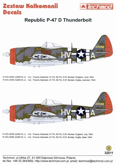 Decal 1/32 Republic P-47D Thunderbolt 'Bubbletop' (2)  (Techmod)