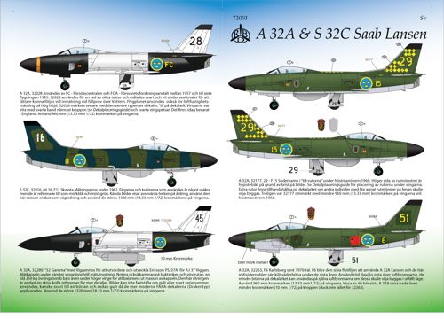 Decal 1/72 A 32A S 32C Saab 'Lansen' (Moose Republic Decals)