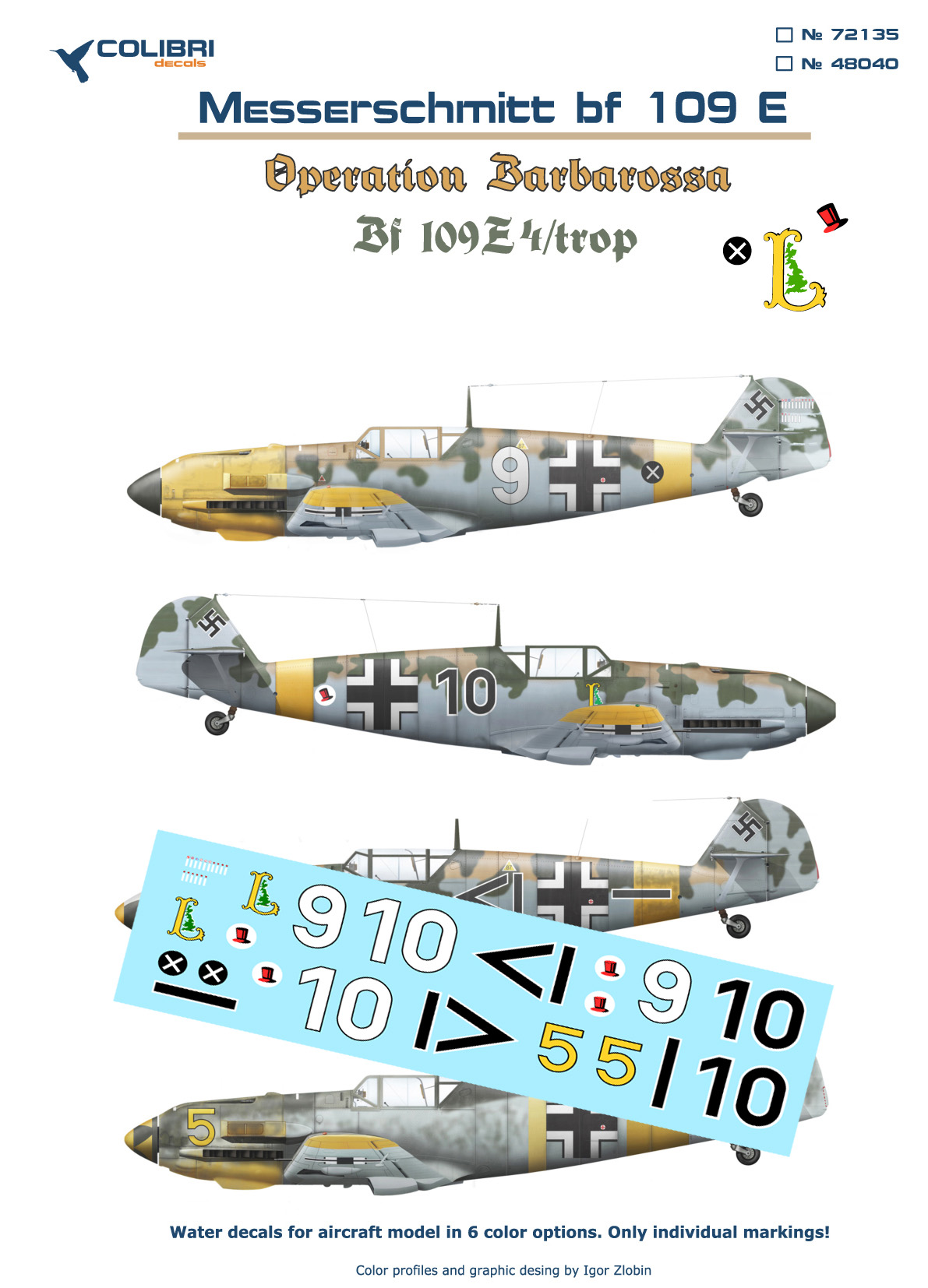 Decal 1/48 Bf-109 E trop (Operation Barbarossa) (Colibri Decals)