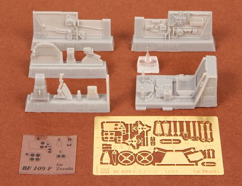 Additions (3D resin printing) 1/48 Messerschmitt Bf 109 F-2/4 cockpit set (ZVE)