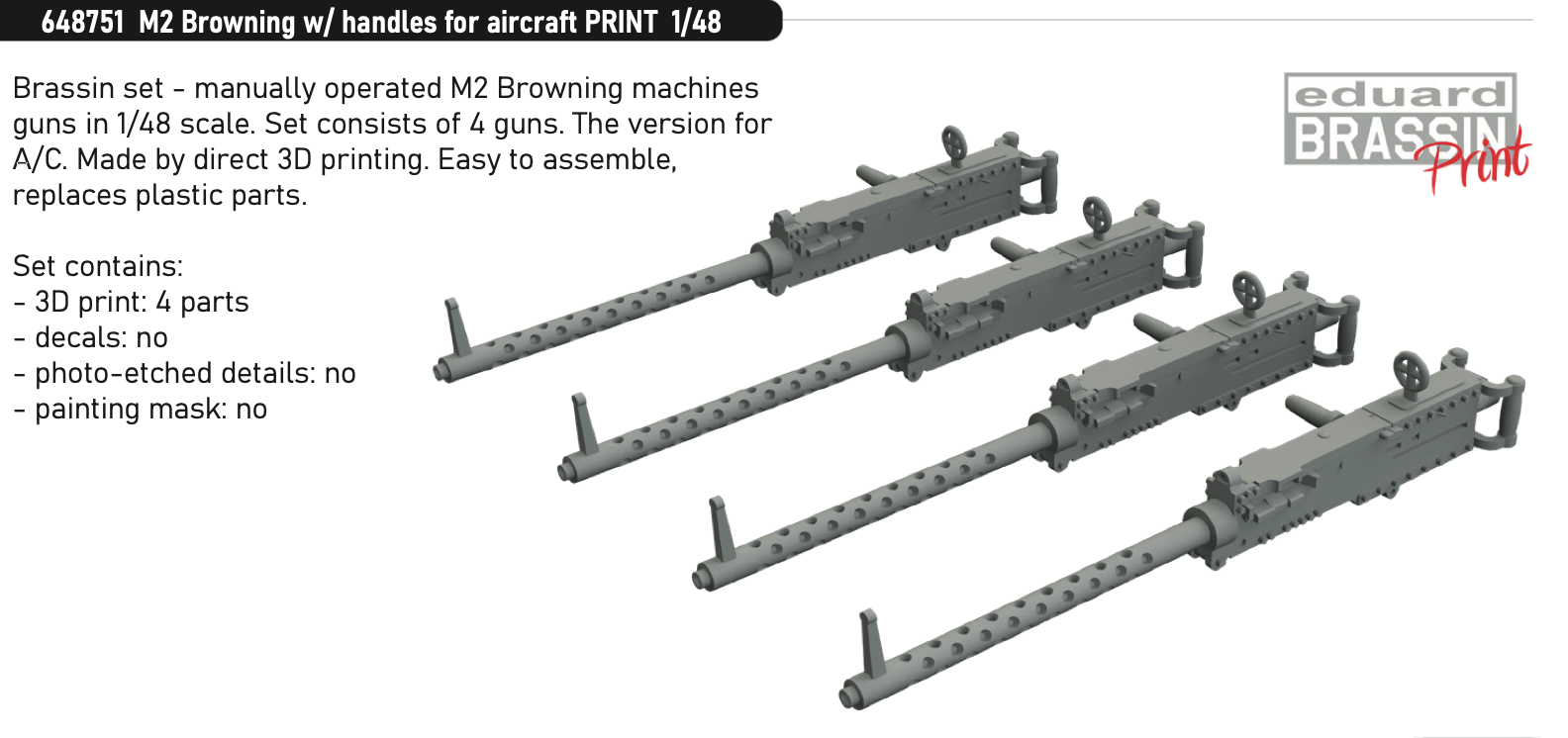 Additions (3D resin printing) 1/48 M2 Browning with handles for aircraft