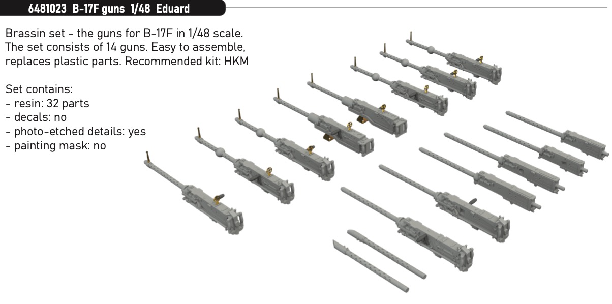 Additions (3D resin printing) 1/48 Boeing B-17F Flying Fortress guns 1/48 (designed to be used with Eduard kits)