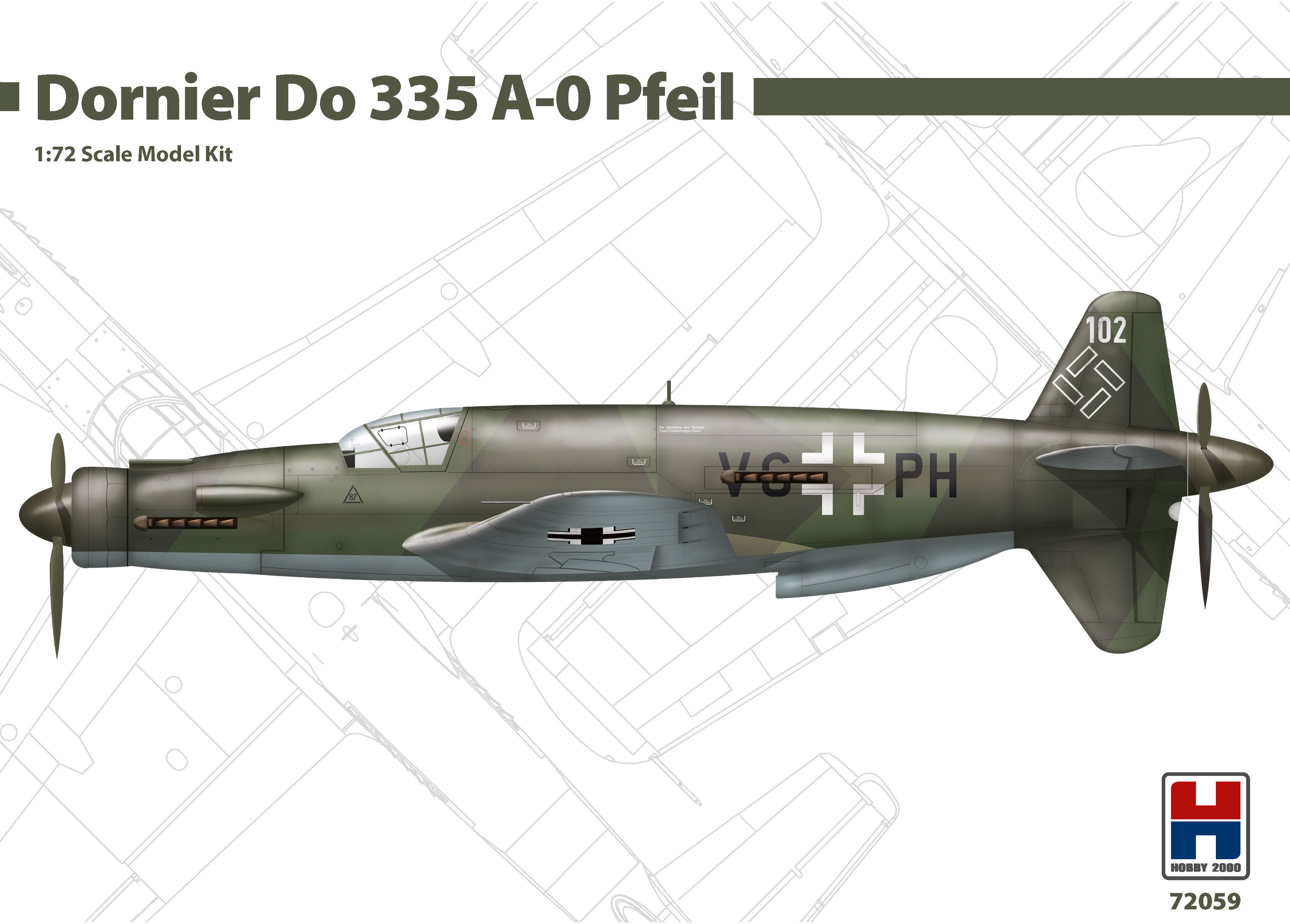 Model kit 1/72 Dornier Do-335A-0 Pfeil ex-DRAGON+ CARTOGRAF decals + MASK   (Hobby 2000)