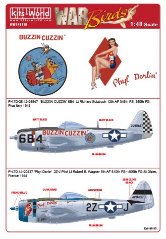 Decal 1/48 Republic P-47D Thunderbolt 44-20437 2Z-J 'Phil Darlin'(Kits-World)