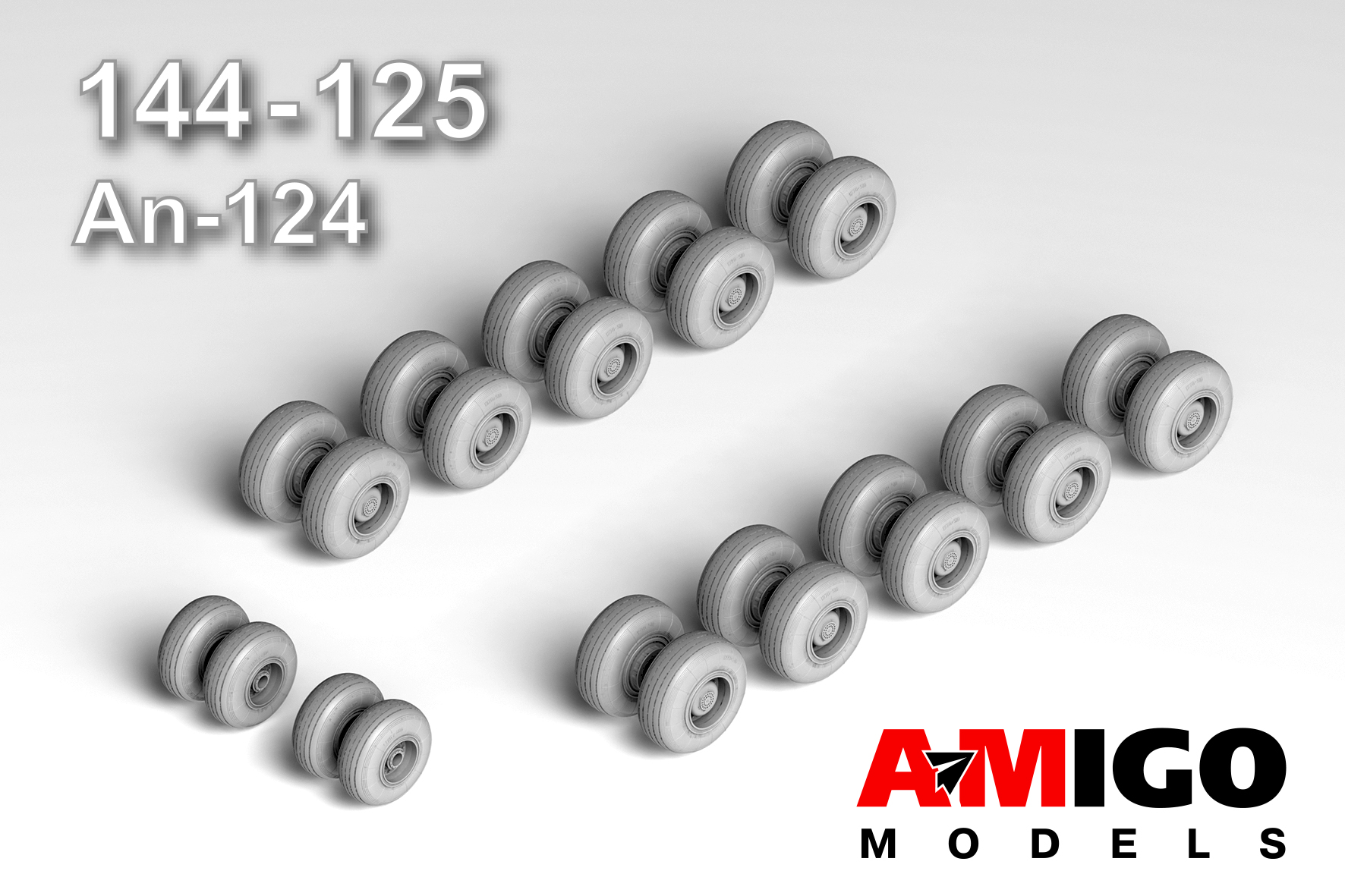 Additions (3D resin printing) 1/144 Chassis wheels under load for the An-124 model + Masks (Amigo Models) 