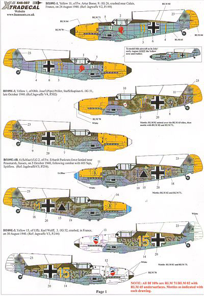 Decal 1/48 Battle of Britain Luftwaffe (8)  (Xtradecal)