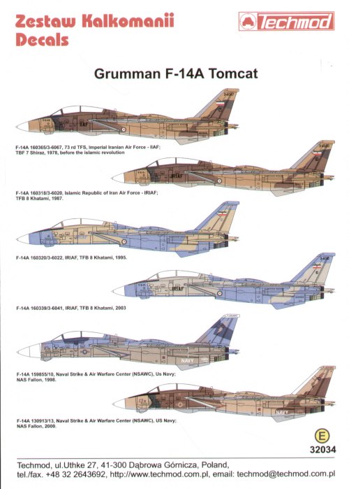 Decal 1/32 Grumman F-14A Tomcats (6) (Techmod)