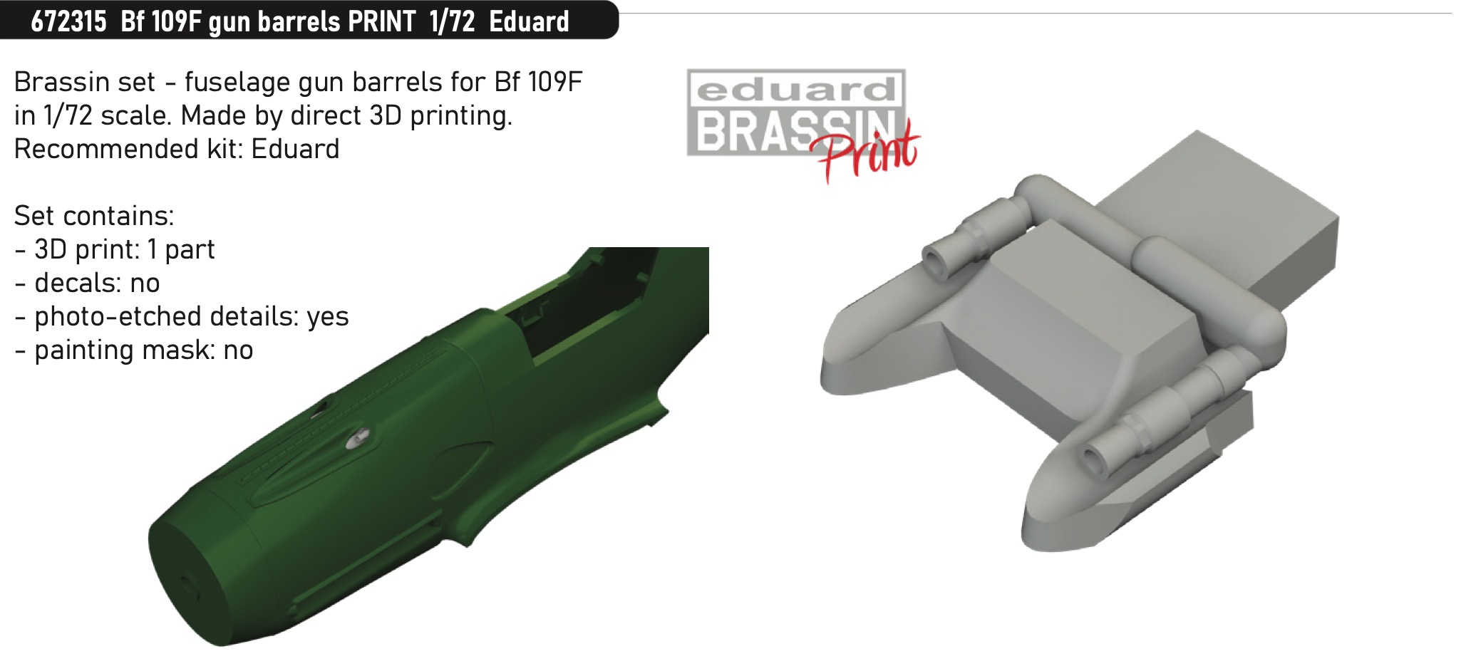 Additions (3D resin printing) 1/72 Messerschmitt Bf-109F gun barrels 3D-Printed (designed to be used with Eduard kits)