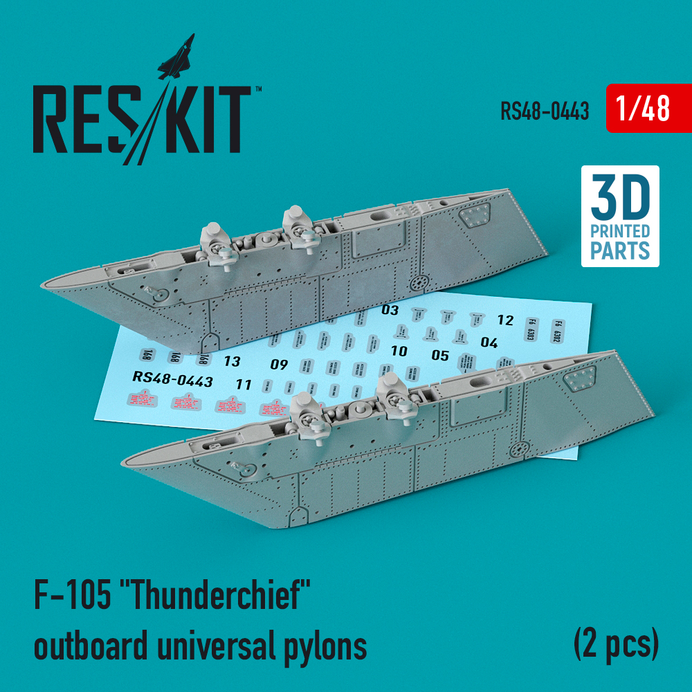 Additions (3D resin printing) 1/48 Republic F-105D/F-105G Thunderchief outboard universal pylons (2 pcs) (ResKit)