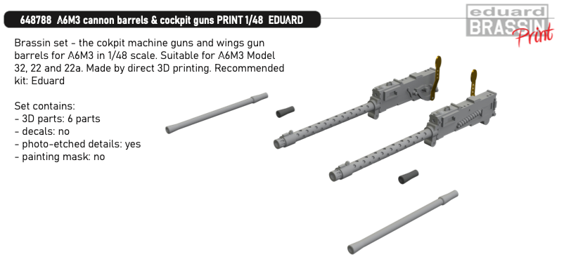 Additions (3D resin printing) 1/48 Mitsubishi A6M3 Zero cannon barrels & cockpit guns (designed to be used with Eduard Models kits) 