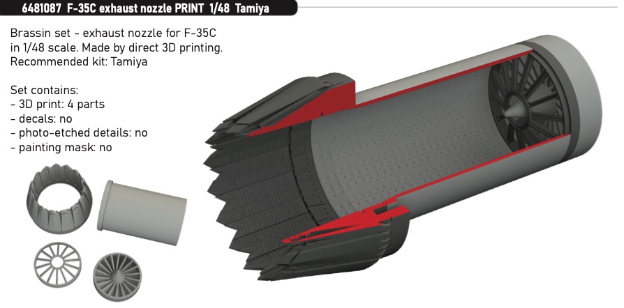 Additions (3D resin printing) 1/48 Lockheed-Martin F-35C Lightning II exhaust nozzle 3D-Printed 1/48 (designed to be used with Tamiya kits)