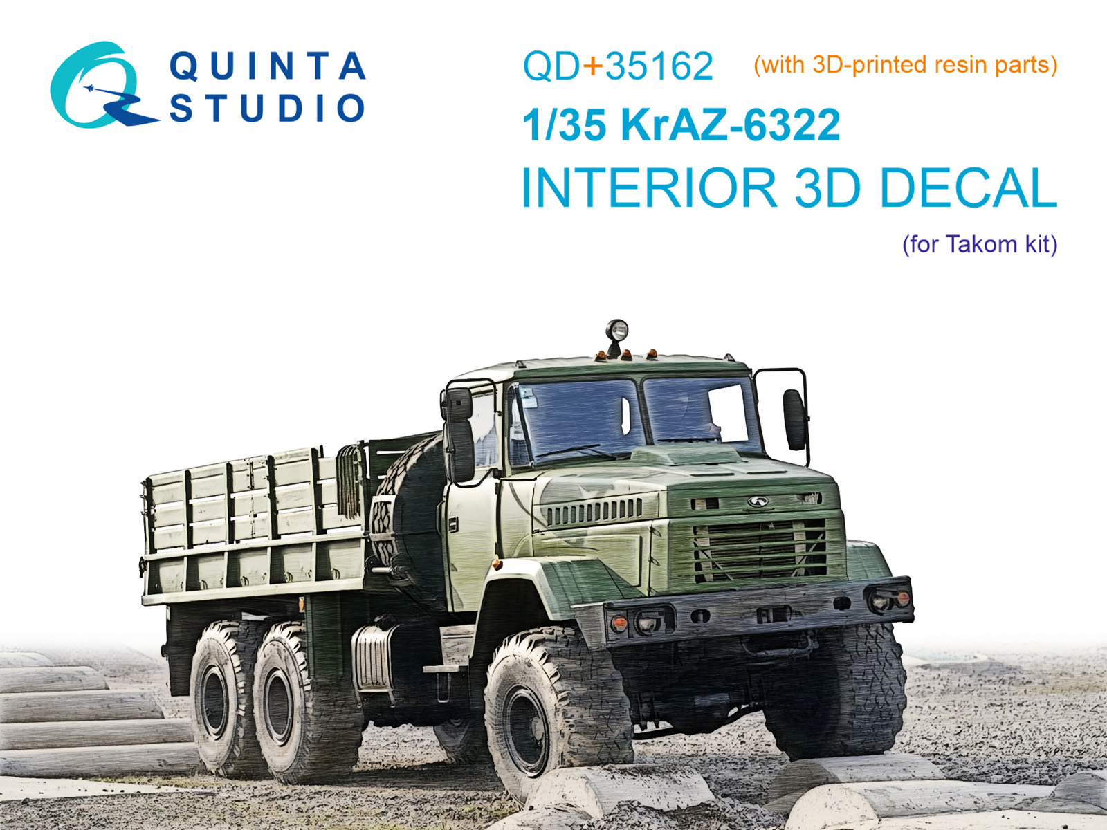 KrAZ-6322 3D-Printed & coloured Interior on decal paper (Takom) (with 3D-printed resin parts)